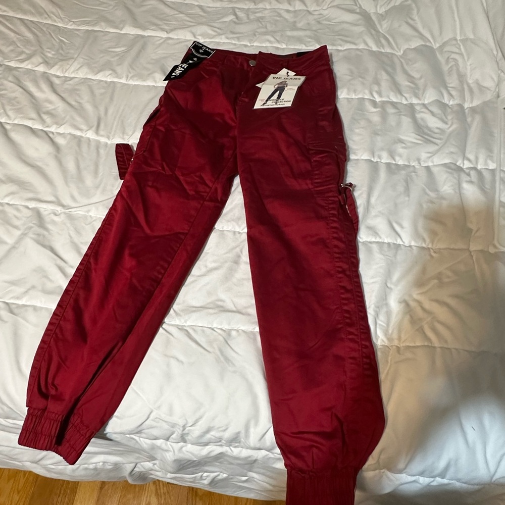 New with tags deep red cargo joggers